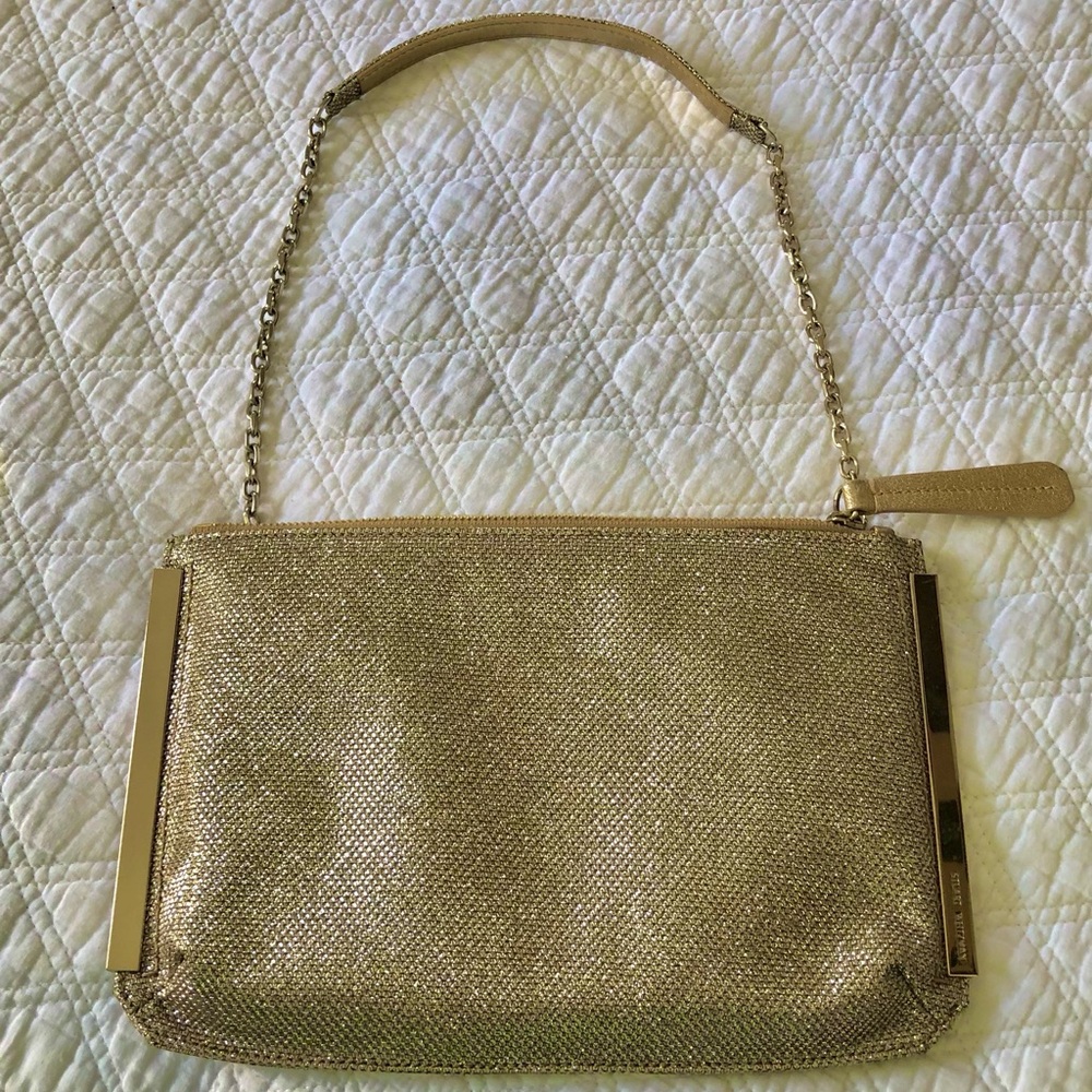 Vintage Stuart Weitzman Gold Metallic Chain-Handle Clutch